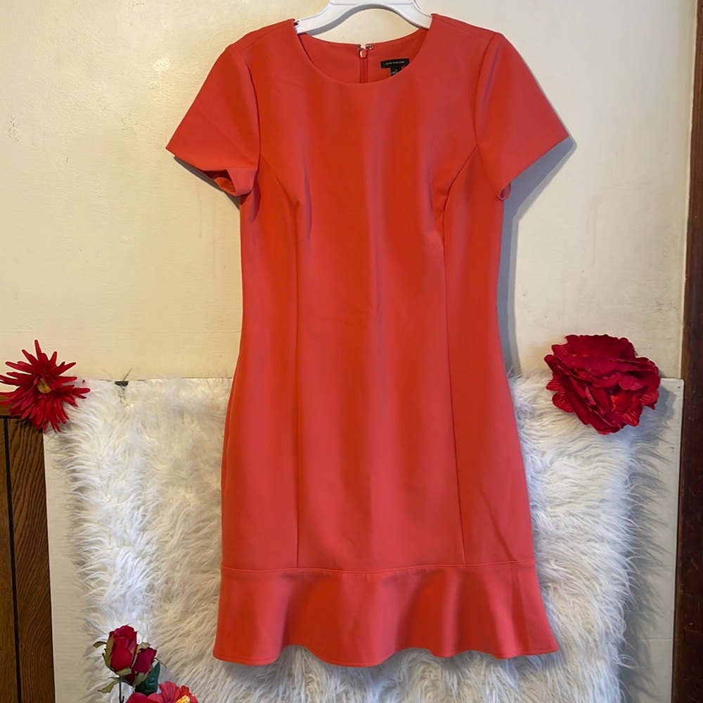 Ann Taylor Coral Midi Dress with Flounce Hem